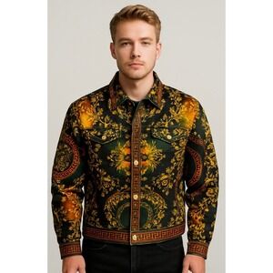 Men's PRESTIGE ORIGINAL Jacket XL Blue Gold Baroque Luxury Streetwear Regal Bold
